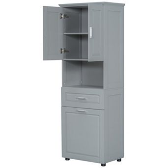 ELEMENT ACE Tall Bathroom Storage Cabinet with Integrated Laundry Hamper and Adjustable Shelves