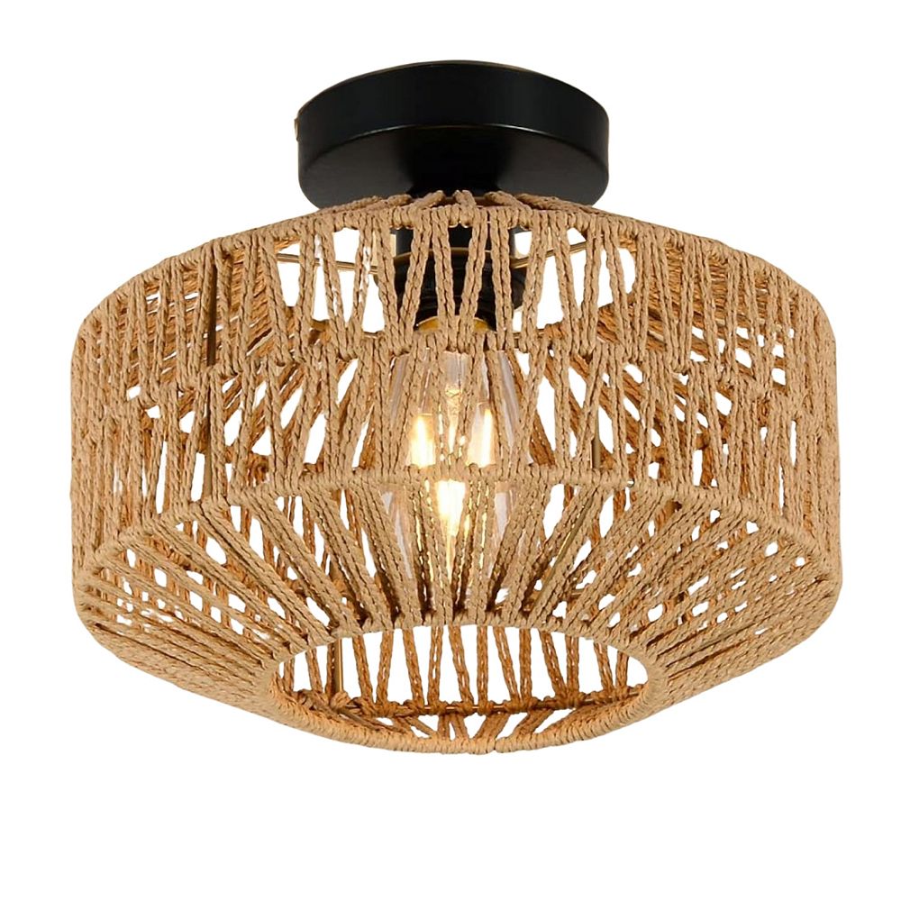 ELEMENT ACE Mini Bohemian Rattan Flush Mount Ceiling Light Fixture with ...