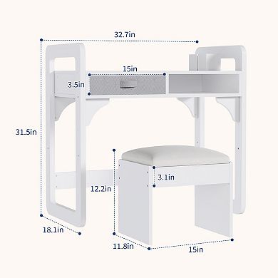 Wooden Study Desk and Chair Set with Spacious Cloth Drawers and Built-in Pen Holder for Writing