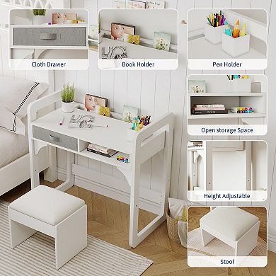 Wooden Study Desk and Chair Set with Spacious Cloth Drawers and Built-in Pen Holder for Writing