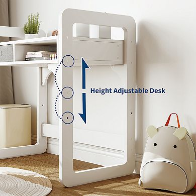 Wooden Study Desk and Chair Set with Spacious Cloth Drawers and Built-in Pen Holder for Writing