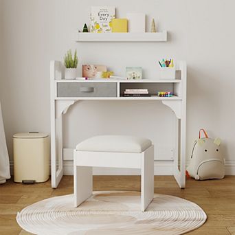 Wooden Study Desk and Chair Set with Spacious Cloth Drawers and Built-in Pen Holder for Writing