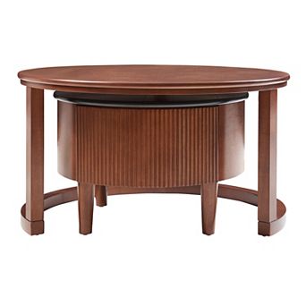 GOODSILO Vintage Fluted Round Nesting Coffee Table with Drawer and Two-Tone Finish for Living Room