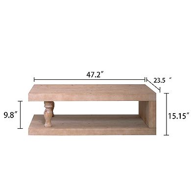 GOODSILO Solid Wood Coffee Table with Open Shelf Modern Farmhouse Design Rustic Style