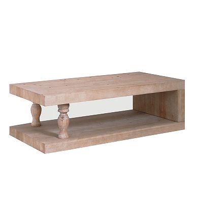 GOODSILO Solid Wood Coffee Table with Open Shelf Modern Farmhouse Design Rustic Style