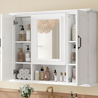 ELEMENT ACE 36-Inch Wall Mounted Bathroom Mirror Cabinet with Adjustable Shelves and Three Doors
