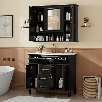 ELEMENT ACE 36-Inch Wall Mounted Bathroom Mirror Cabinet with Adjustable Shelves and Three Doors