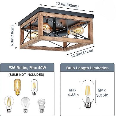 ELEMENT ACE Farmhouse Flush Mount Ceiling Light with Natural Wood Frame & 4 Lights