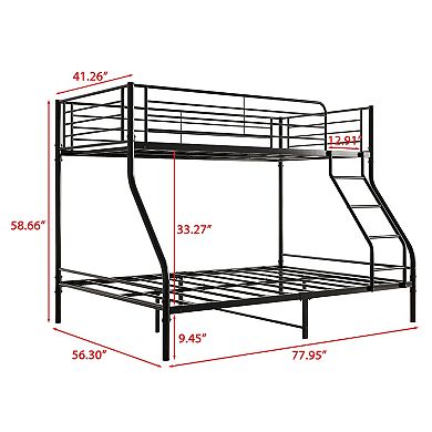 Heavy Duty Twin-Over-Full Metal Bunk Bed with Enhanced Upper-Level Guardrail