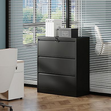 GOODSILO Heavy-Duty 3-Drawer Lateral File Cabinet with Security Lock and Anti-Tilt Safety Features