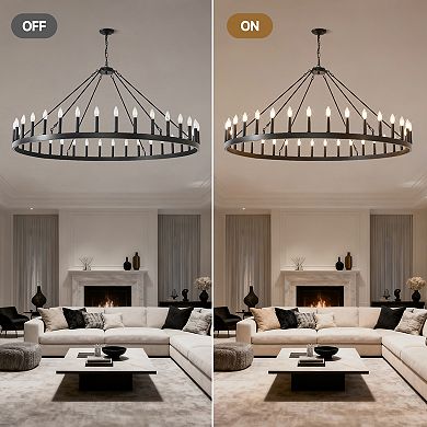 ELEMENT ACE Extra Large 36-Light Farmhouse Wagon Wheel Style Chandelier Light Fixture