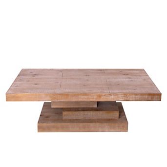 GOODSILO Modern Rustic Rectangular Wood Coffee Table with Stacked Block Base Design