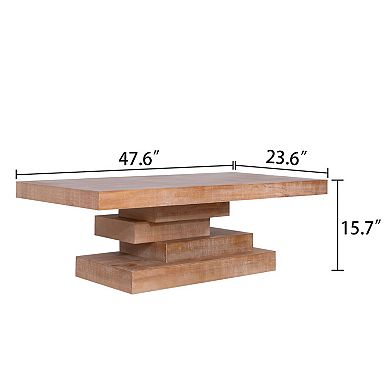GOODSILO Modern Rustic Rectangular Wood Coffee Table with Stacked Block Base Design