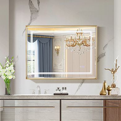 ELEMENT ACE 40x30 Inch Beveled Edge LED Bathroom Mirror with Anti-Fog and Dimmable Lighting