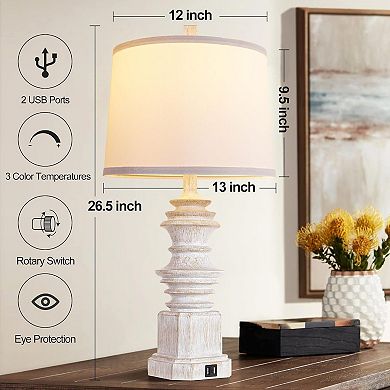ELEMENT ACE Set of 2 Farmhouse Style USB Charging Table Lamps with Three Color Temperature Modes