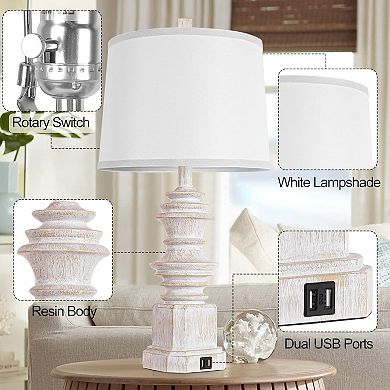 ELEMENT ACE Set of 2 Farmhouse Style USB Charging Table Lamps with Three Color Temperature Modes
