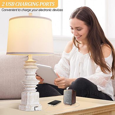 ELEMENT ACE Set of 2 Farmhouse Style USB Charging Table Lamps with Three Color Temperature Modes