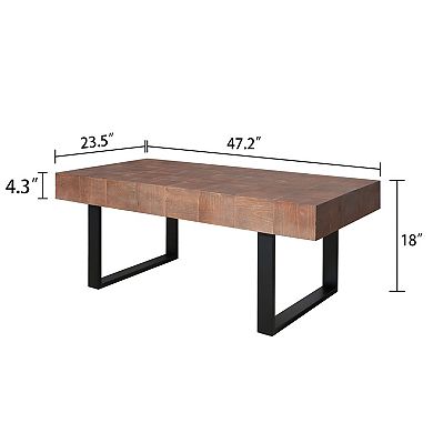 GOODSILO Handcrafted Industrial Solid Wood Coffee Table with Metal Frame for Living Room