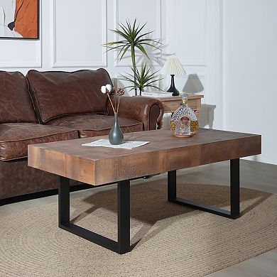 GOODSILO Handcrafted Industrial Solid Wood Coffee Table with Metal Frame for Living Room
