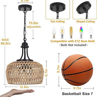 ELEMENT ACE Farmhouse 3-Light Boho Rattan Chandelier with Woven Shade Ceiling Fixture