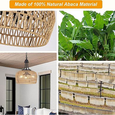 ELEMENT ACE Farmhouse 3-Light Boho Rattan Chandelier with Woven Shade Ceiling Fixture