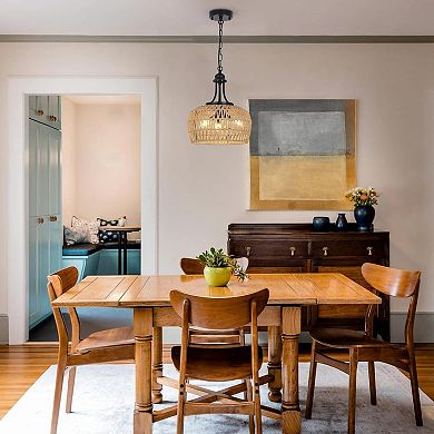 ELEMENT ACE Farmhouse 3-Light Boho Rattan Chandelier with Woven Shade Ceiling Fixture