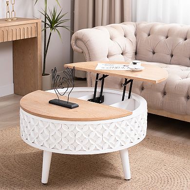 GOODSILO Round Lift-Top Coffee Table with Hidden Storage Compartment for Modern Living Rooms