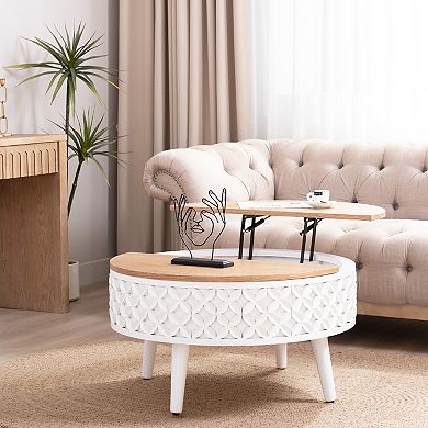 GOODSILO Round Lift-Top Coffee Table with Hidden Storage Compartment for Modern Living Rooms