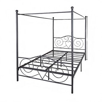 Metal Canopy Bed Frame with Vintage Style Headboard & Footboard
