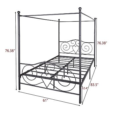 Metal Canopy Bed Frame with Vintage Style Headboard & Footboard