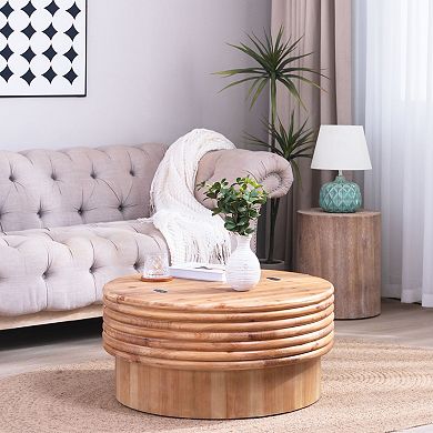 GOODSILO Round Lift-Top Coffee Table with Hidden Storage Compartment in Natural Wood Tone