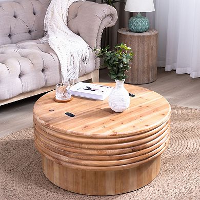 GOODSILO Round Lift-Top Coffee Table with Hidden Storage Compartment in Natural Wood Tone