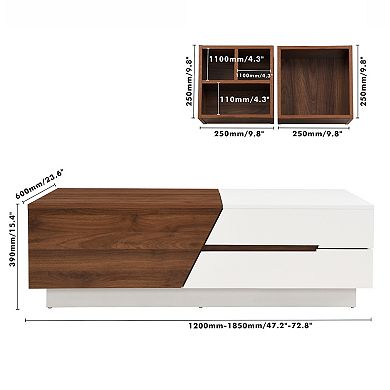 GOODSILO Contemporary Extendable Sliding Top Storage Coffee Table with Dual-Tone Finish