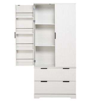 Modern Fluted Kitchen Pantry Cabinet with Large Drawers and Spice Rack