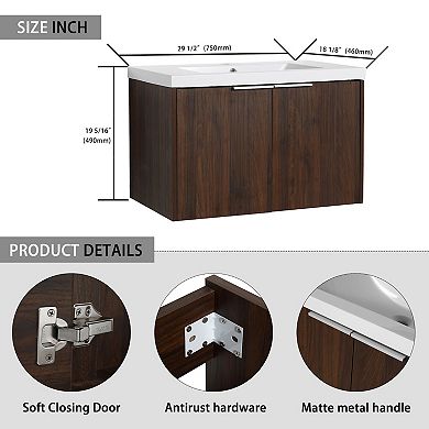 ELEMENT ACE Modern Floating Bathroom Vanity with Resin Sink for Contemporary Powder Rooms