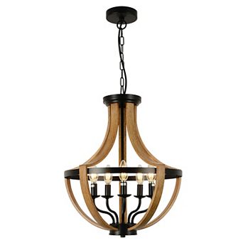 ELEMENT ACE Modern Geometric Wooden Frame Five-Light Ceiling Chandelier Fixture
