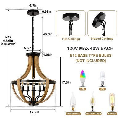 ELEMENT ACE Modern Geometric Wooden Frame Five-Light Ceiling Chandelier Fixture