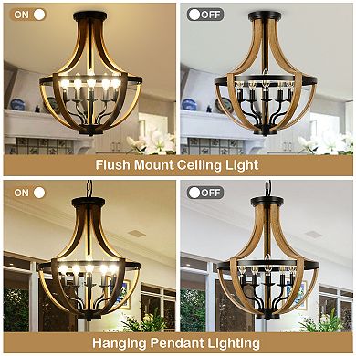 ELEMENT ACE Modern Geometric Wooden Frame Five-Light Ceiling Chandelier Fixture