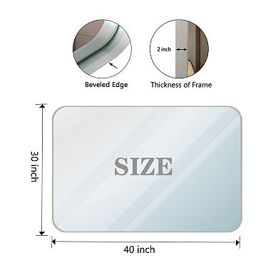 ELEMENT ACE 40x30 Inch Brushed Silver Rectangular Wall Mirror with Metal Frame for Bathroom