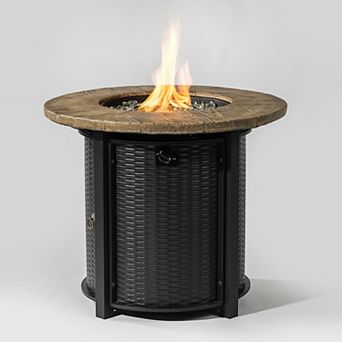 30" Propane Gas Fire Pit Table, 50000 BTU Round Steel Fire Pit with Imitation Wood Grain Finish