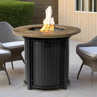 30" Propane Gas Fire Pit Table, 50000 BTU Round Steel Fire Pit with Imitation Wood Grain Finish