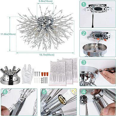 ELEMENT ACE Modern Crystal Firework Flush Mount Ceiling Light Fixture with LED Compatibility