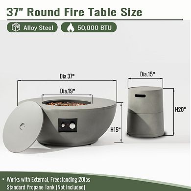 2-Piece 36" Propane Gas Fire Pit Table , 50000 BTU Round Steel Fire Pit with Tank Holder