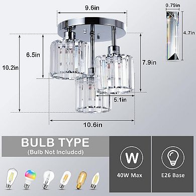 ELEMENT ACE Semi Flush Mount Ceiling Light Fixture with Crystal Shades for Kitchen Entryway Bedroom