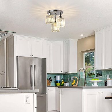 ELEMENT ACE Semi Flush Mount Ceiling Light Fixture with Crystal Shades for Kitchen Entryway Bedroom