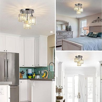 ELEMENT ACE Semi Flush Mount Ceiling Light Fixture with Crystal Shades for Kitchen Entryway Bedroom