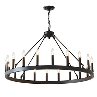 ELEMENT ACE 53.15" Matte Black Wagon Wheel Chandelier, 18 Light Vintage Industrial Style