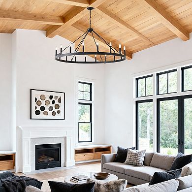 ELEMENT ACE 53.15" Matte Black Wagon Wheel Chandelier, 18 Light Vintage Industrial Style