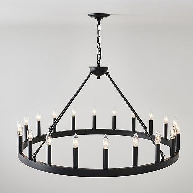 ELEMENT ACE Extra Large 20-Light Wagon Wheel Chandelier Farmhouse Style Round Light Fixture