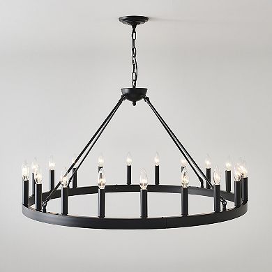 ELEMENT ACE Extra Large 20-Light Wagon Wheel Chandelier Farmhouse Style Round Light Fixture
